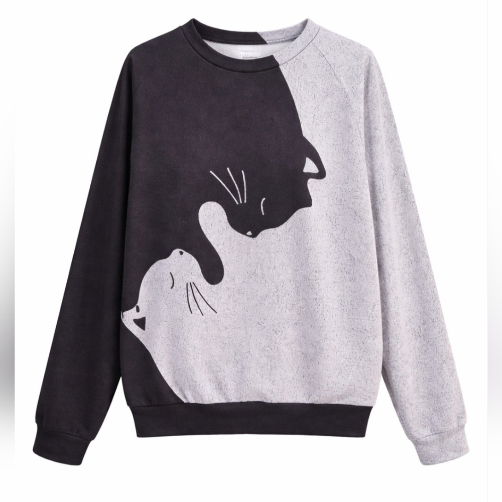 ZoLucky Black And Gray Cat Sweatshirt Womens  Size, M  Cat Lady